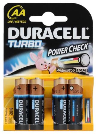 Щелочные пальчиковые батареи Duracell Turbo LR6/AA