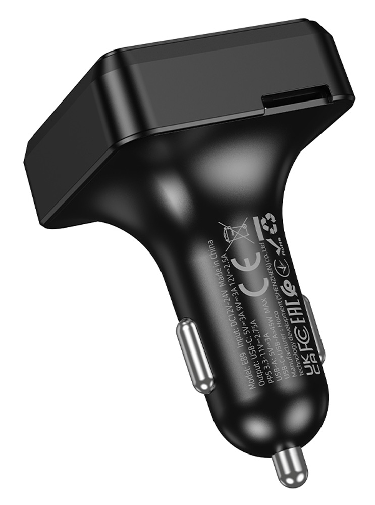 зарядка для телефона в машину с FM трансмиттером Hoco E89 Libre 45W(1A1C) car BT FM transmitter black