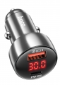 зарядка для телефона в машину Hoco Z50 Leader 48W dual-port PD30W+QC3.0 car charger with display metal gray