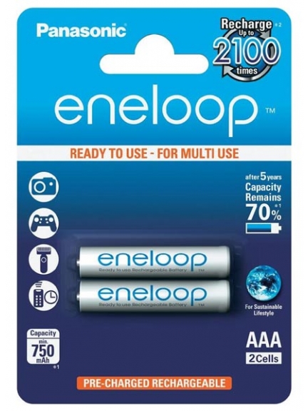аккумуляторы (2 шт.) Panasonic 750 mAh R03/AAA Eneloop-2BL