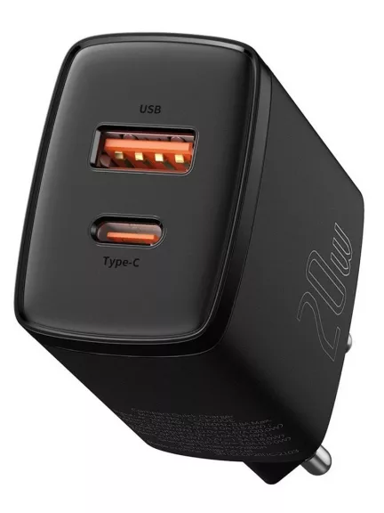 быстрая сетевая зарядка Power Delivery Baseus Compact Quick Charger U+C 20W