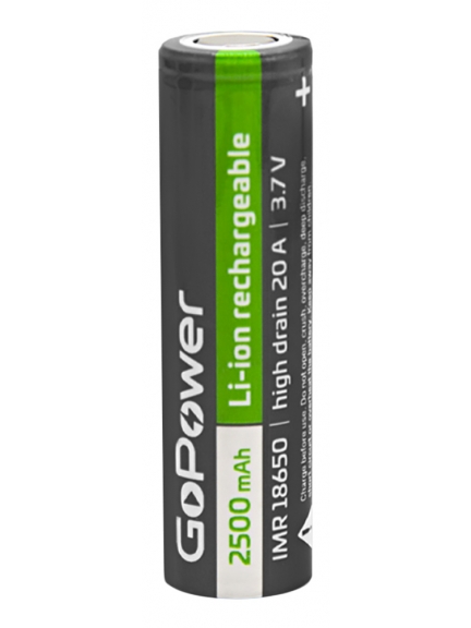 высокотоковый аккумулятор GoPower IMR18650 20A 2500mAh без защиты