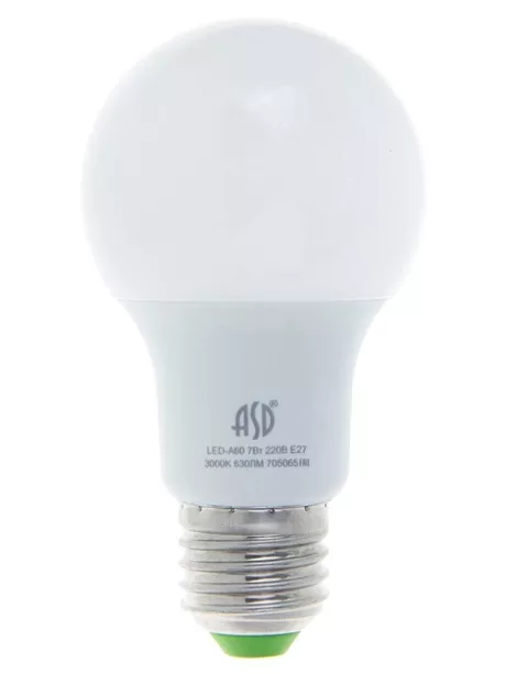 светодиодная лампа ASD LED-A60-standard 7Вт 160-260В Е27 3000К 