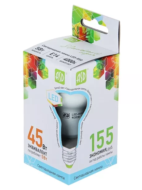 светодиодная лампа ASD LED-R50-standard 5Вт 160-260В Е14 4000К 