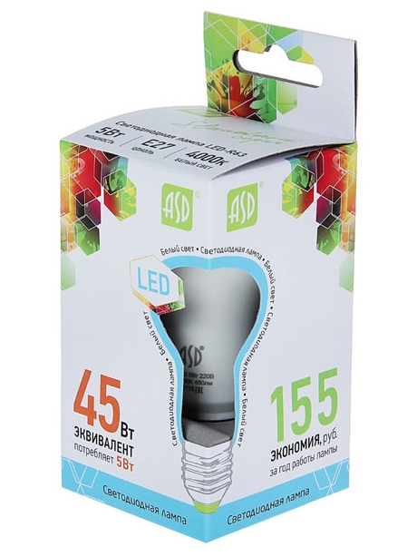 светодиодная лампа ASD LED-R63-standard 5Вт 160-260В Е27 4000К 