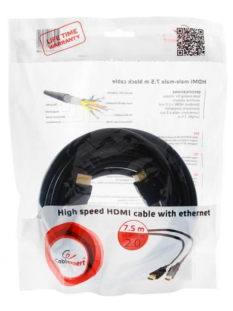 HDMI кабель Cablexpert HDMI>HDMI 7.5м, v2.0 black