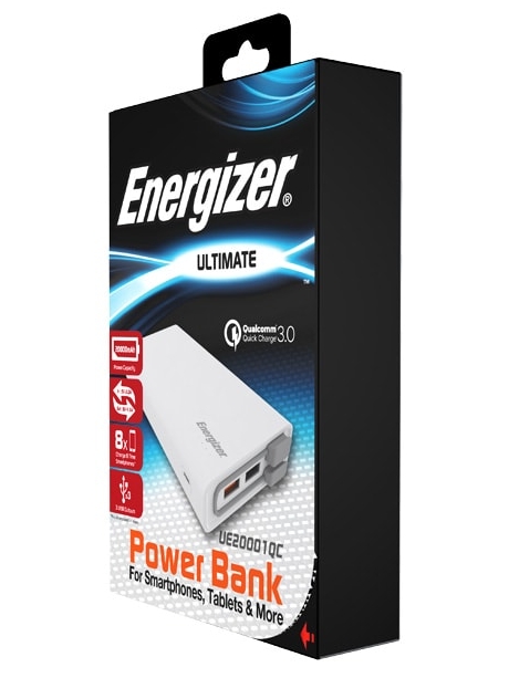 внешний аккумулятор Energizer Power Bank UE20001QC 20000 mAh QC 3.0 white