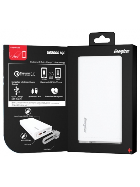 внешний аккумулятор Energizer Power Bank UE20001QC 20000 mAh QC 3.0 white