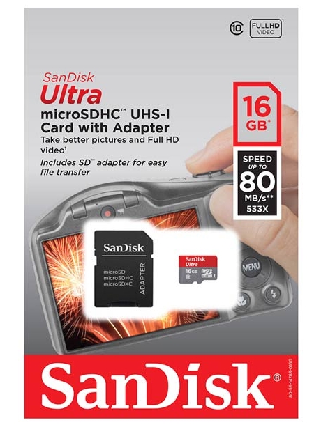 карта памяти SanDisk 16Gb microSDHC Class 10 Ultra 80MB/s 