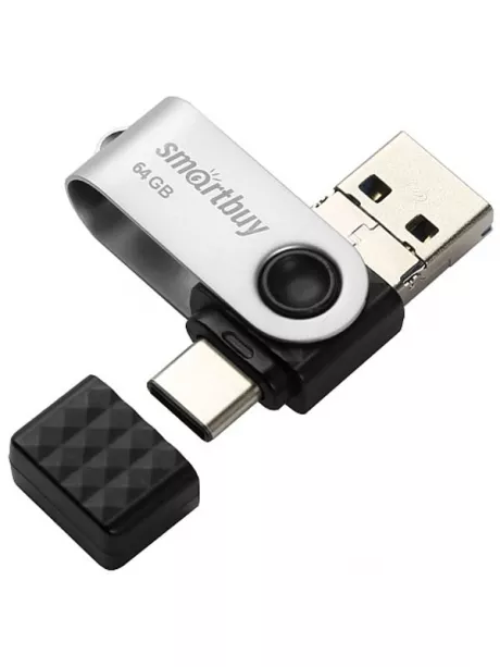 USB флешка с microUSB и type C SmartBuy TRIO 3-in-1 OTG 3.0 64GB black