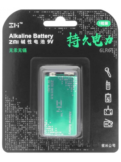 батарейка крона ZMI 6LR61 alkaline battery 9V 