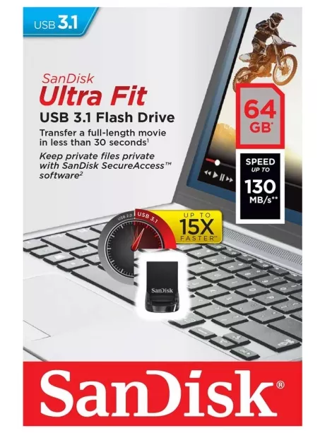 флешка USB 3.0 SanDisk CZ430 Ultra Fit 64GB 3.1 black