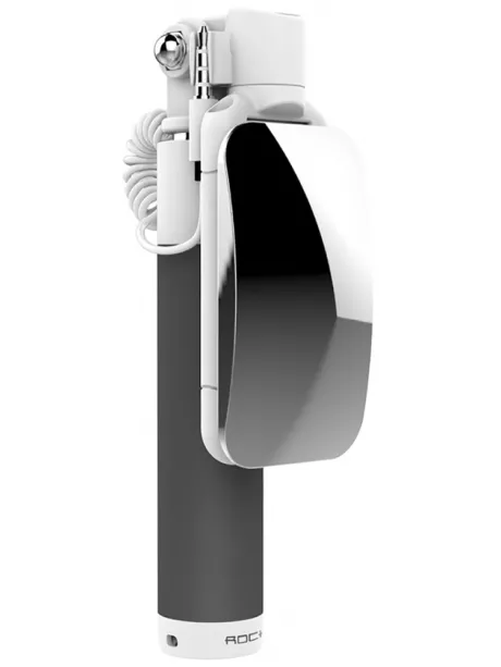 монопод для селфи с зеркалом Rock Mini Selfie stick with wire control &amp; mirror black