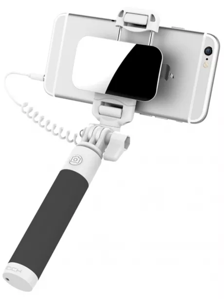 монопод для селфи с зеркалом Rock Mini Selfie stick with wire control &amp; mirror black