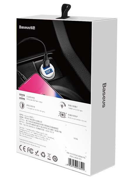 автомобильное зарядное устройство Baseus Grain white