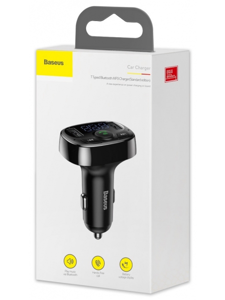 зарядное устройство с Bluetooth FM трансмиттером Baseus T typed S-09A Bluetooth MP3 car charger Standard edition black
