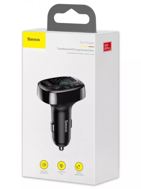 зарядное устройство с Bluetooth FM трансмиттером Baseus T typed S-09A Bluetooth MP3 car charger Standard edition black