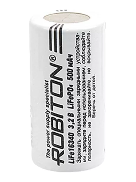 литиевый аккумулятор 3.2v Robiton LiFe16340 500mAh без защиты 