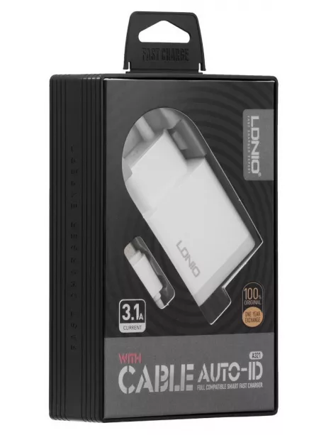 зарядное устройство LDNIO A321 2USB*3,1A + кабель micro USB white