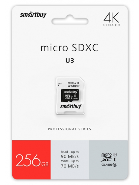 карта памяти SmartBuy 256GB microSDXC Class10 PRO U3 R/W:90/70 MB/s 