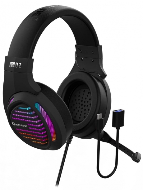 игровая гарнитура 7.1 с подсветкой и вибрацией Accutone Halo 2 USB black