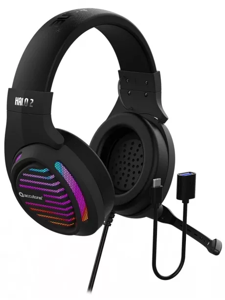 игровая гарнитура 7.1 с подсветкой и вибрацией Accutone Halo 2 USB black