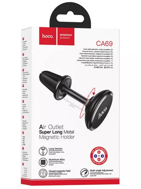 магнитный держатель на воздуховод Hoco CA69 Sagesse aluminum alloy long version air outlet magnetic car black
