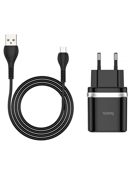зарядное устройство Hoco C12Q Smart QC3.0 charger + Micro cable black