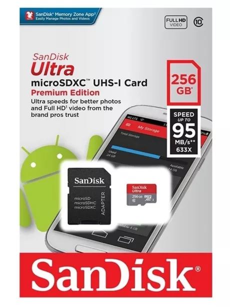 карта памяти SanDisk 256Gb microSDXC Class 10 Ultra 95MB/s Android 