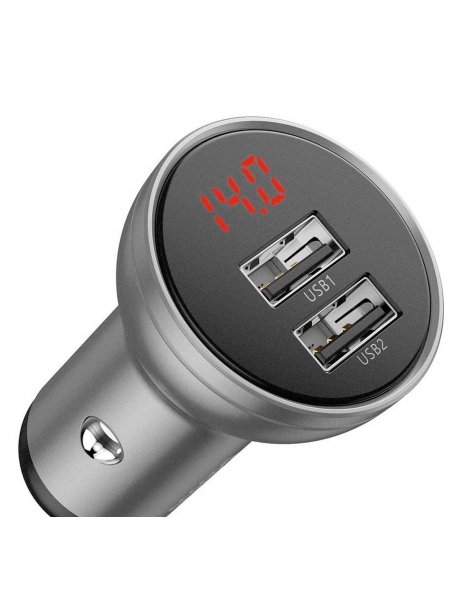 автомобильная зарядка в прикуриватель с дисплеем Baseus Digital Display Dual USB 4.8A Car Charger 24W silver