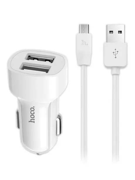автомобильное зарядное устройство Hoco Z2A 2USB 2.4A + micro cable white