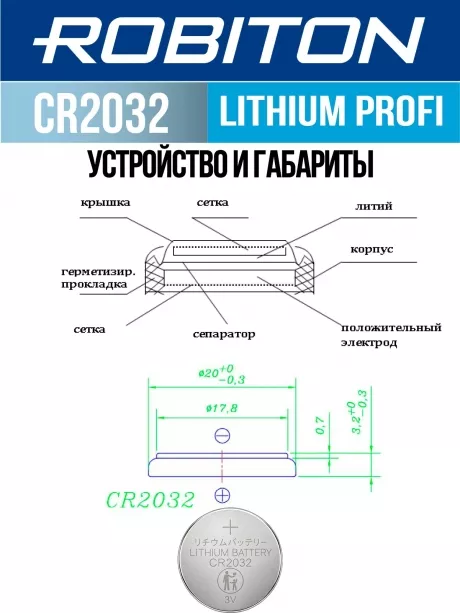 батарейка Robiton CR2032 PROFI-5BL 