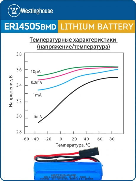 батарейка 3.6 В с коннектором Dupont 2,54 (BLS-2) Westinghouse ER 14505BMD1 (AA) connector 