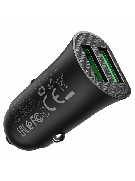 автомобильное зарядное устройство Hoco Z39 Farsighted dual port QC3.0 car charger black
