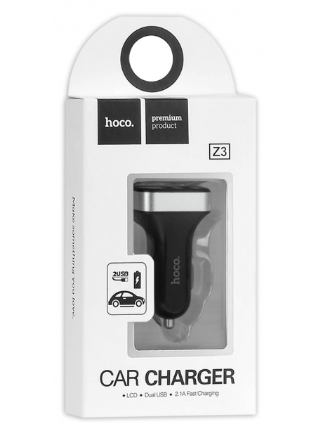 автомобильное зарядное устройство с дисплеем Hoco Z3 2USB LCD car charger black
