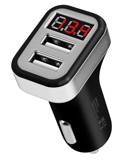 автомобильное зарядное устройство с дисплеем Hoco Z3 2USB LCD car charger black