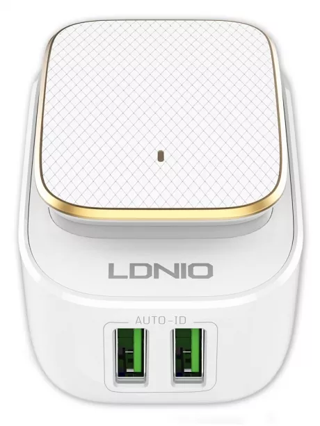 зарядное устройство с ночником LDNIO A2205 Touch LED lamp and 2 USB charger white gold