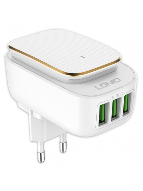 зарядное устройство с ночником LDNIO A3305 Touch LED lamp and 3 USB charger white gold