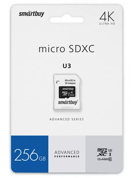 карта памяти SmartBuy 256GB microSDXC  U3 V30 A1 Advanced R/W up to 90/55 Mb/s 