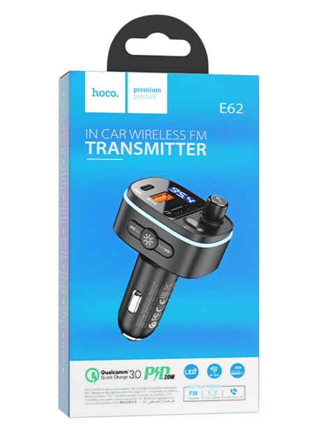 автомобильная зарядка с bluetooth FM трансмиттером Hoco E62 Fast PD20W+QC3.0 car BT FM transmitter black