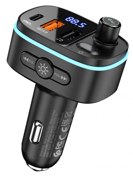 автомобильная зарядка с bluetooth FM трансмиттером Hoco E62 Fast PD20W+QC3.0 car BT FM transmitter black
