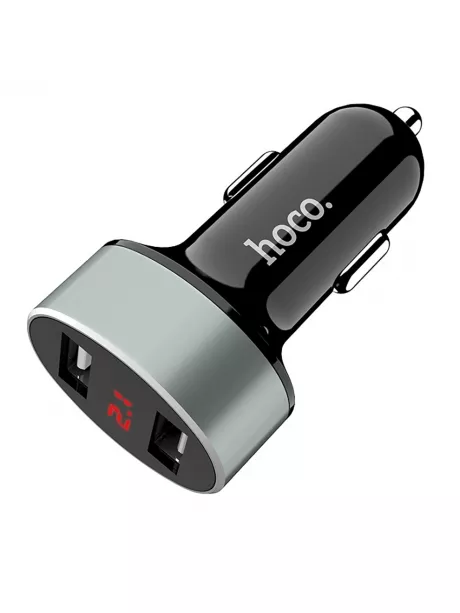 автомобильное зарядное устройство с дисплеем Hoco Z26 high praise dual port car charger with digital display black