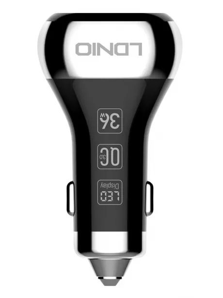 автомобильное зарядное устройство LDNIO АЗУ C2 2USB QC3.0  Fast Charger LED Display +Type C cable black