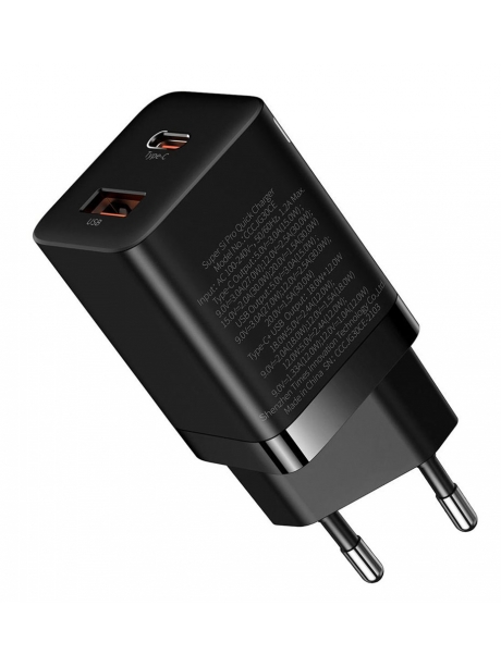 сетевая зарядка для телефона и планшета Baseus Super Si Pro Quick Charger C+U 30W black