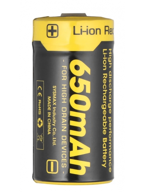 литиевый аккумулятор NiteCore NL166 RCR123/16340 Li-ion 3.7v 650mAh с защитой 