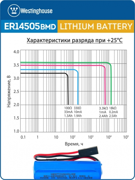 батарейки 3.6 В с коннектором Dupont 2,54 (BLS-2) Westinghouse ER 14505BMD1 (AA) connector 10шт. 