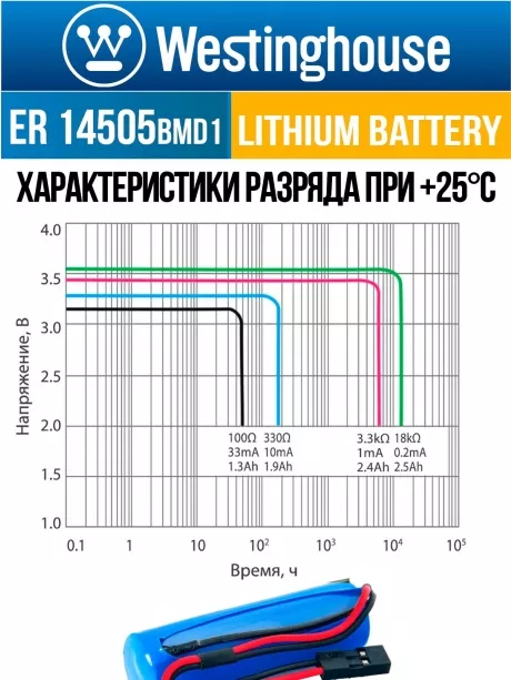 батарейки 3.6 В с коннектором Dupont 2,54 (BLS-2) Westinghouse ER 14505BMD1 (AA) connector 3шт. 