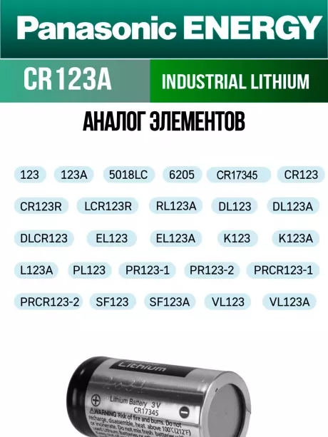 батарейка литиевая 3V Panasonic CR123A INDUSTRIAL 