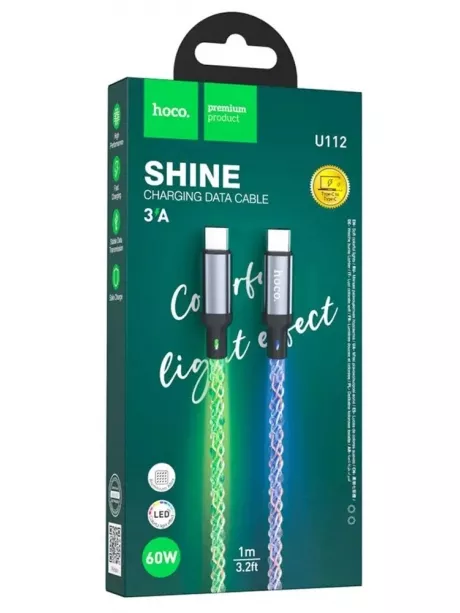 кабель для быстрой зарядки Hoco U112 Shine 60W charging data cable for Type-C to Type-C gray