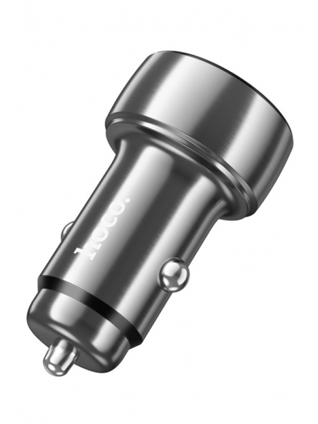 зарядка для телефона в машину Hoco Z50 Leader 48W dual-port PD30W+QC3.0 car charger with display metal gray